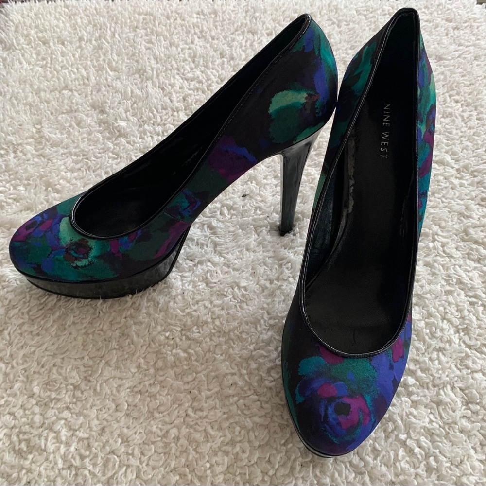Nine West Purple Floral Guendao Heels 11M